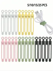 Reusable Silicone Cable Wire Ties Set, 5/10/15/25 Pieces, for Headphones, Phone Chargers, Mice, Audio Devices, Home Office Kitchen School Use