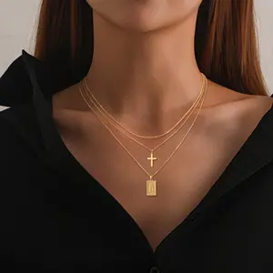 Moodear 3pcs Letter/Cross/Satellite link Necklace Set For Women Trendy Dainty Initial Necklace Layered Choker Pendant Necklaces For Women Name Necklace Personalised Gift trending  jewellery