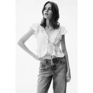 H&M Flounce-trimmed satin blouse