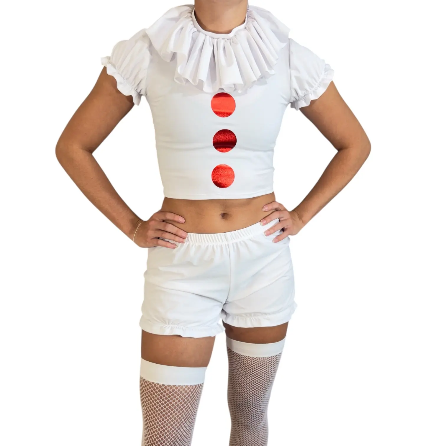 Killer Clown Costume for IT – 3-Piece Set with Crop Top, Bloomers & Ruffle Neck (Thigh-Highs Not Included)