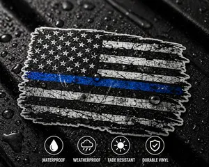 Thin Blue Line American Flag Decal  | Waterproof Heavy Duty Car Sticker | UV Fade Resistant | Truck, Window, Bumper