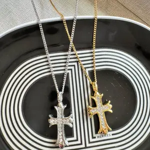 Unisex Stainless Steel Double Sided Cross Necklace - Fashion Accessory