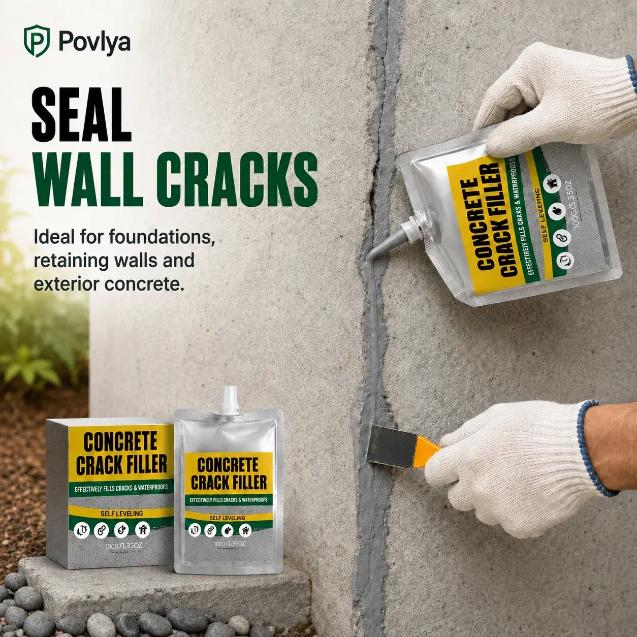 Waterproof Concrete Crack Filler, Indoor & Outdoor Cement Repair Sealant for Cracks, Gaps and Surface Damage, Easy-to-Apply Concrete Patch for Driveways, Patios, Sidewalks, Walls, Floors and Other Masonry Surfaces