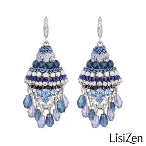 LisiZen Bohemian Vintage Handmade Beaded Tassel Earrings, Ethnic Long Hook Dangle Jewelry for Women DZEH6138