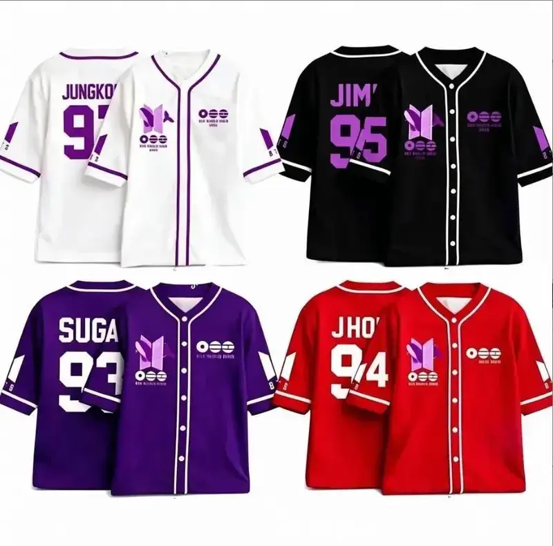Unisex Member Name 97 95 92 93 94 Baseball Jersey Button Down Shirt Short Sleeve KPop Fan Concert Apparel Korean Streetwear White Black Purple Red
