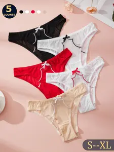 Women's Cute Bow Transparent Panties, 5 Colors, Soft Breathable Mesh, High Elasticity Contrast Design, Daily Wear & Date Night Underwear, Fit