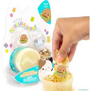 Original Squishmallows Glitter Carl The Burger Charm, Vanilla-Scented Slime, 3 Slime Add-Ins, Pre-Made Sludge Toy for Kids, Great 6 Year Old Toys