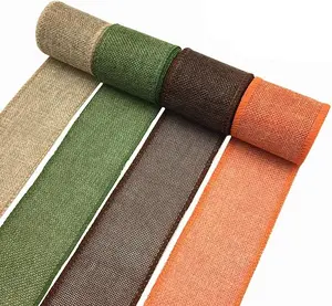 Burlap Wired Ribbon Rolls, Wrapping Burlap Ribbon Natural Orange Brown Olive Green Jute, for Christmas Crafts Decoration Wedding Floral Bows Trims Craft 13.2 Yards 2.4 Inch