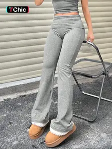 Women's Plain Ruched Flared Leggings, Casual Comfy High Stretch Bell Bottom Trousers for Daily Wear, Ladies Bottoms for All Seasons