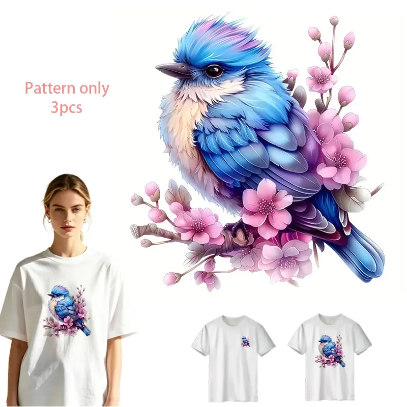 DIY T-Shirt Heat Transfer Vinyl: Colorful Birds and Cherry Blossom Design, Durable PVC Material, Machine Washable, for Various Clothes