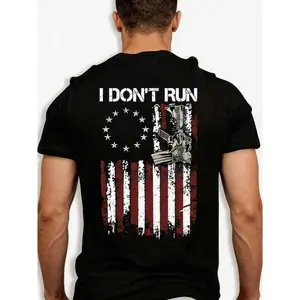 ToughTrail Vintage American Flag Revolver Graphic Crew Neck Men Sports Tee