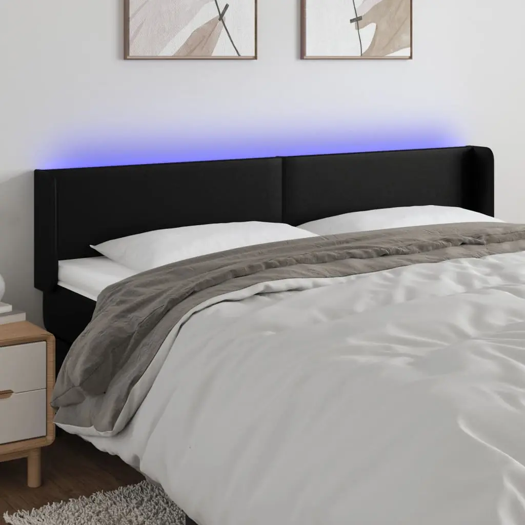 LED Headboard Black 64.2"x6.3"x30.7"/34.6" Faux Leather