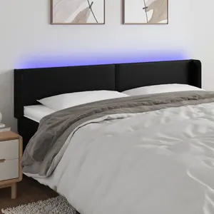 LED Headboard Black 64.2"x6.3"x30.7"/34.6" Faux Leather