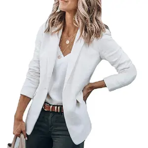 Women's Casual Open Front Blazer Long Sleeve Lapel Collar Knit Jacket Spring Autumn Solid Color Suit Loose Single Breather Work Office Blazer Coat for Daily Wear