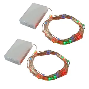 LumaBase 2-Pack Battery-Operated Glowing Glimmering LED Fairy String Lights, Twinkling Multicolor, Bendable Wire Cords, Indoor-Use (Includes Light Time Details)