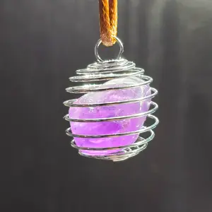 Cage Pendant | Pick Your Own Tumbled Stone – Medium Healing Stones | Carnelian, Tiger's Eye - Multicolored, Clear Quartz, Chevron Amethyst, Apache Tears, Petrified Wood, Sodalite