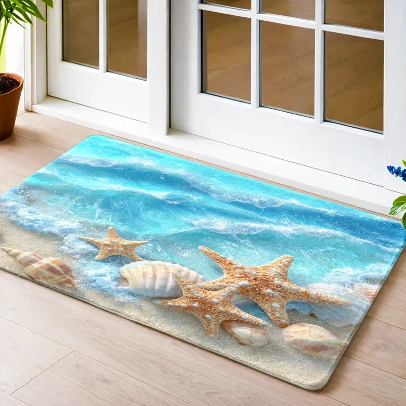 Ocean Style Starfish Shell Anti - Slip Mat, Bedroom, Or Study Decor Fast Drying Anti-Slip Soft Carpet For Bathroom Shower Laundry Room Kitchen All Season Home Decor Bathr Soft Flannel Bath Mat Home Decor Gift