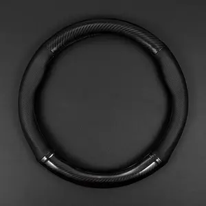 38CM Universal O-D Shaped Car Steering Wheel Cover, Carbon Fiber & Microfiber Leather, Anti-Slip Breathable Car Steering Wheel Insert Accessories for Outdoor Use