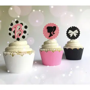 Silhouette Cupcake Toppers (Qty. 6)| Initial Cupcake Toppers| Polka Dot Toppers| Glitter Cupcake Toppers| Girl Birthday Toppers