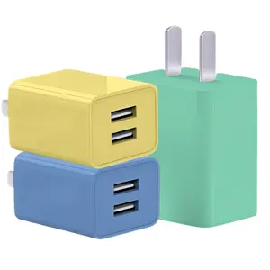 3-Pack Us Plug Colorful USB Wall Charger, Dual Port USB Charging Adapter, 5v/2a Fast Charge, Compatible with Apple, Samsung, Android Phones