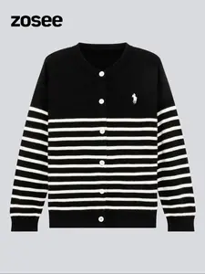 Boys' Striped Print Cowboy Embroidery Button Front Cardigan, Casual Long Sleeve Round Neck Knitwear for Fall & Winter, Kids Clothes for Daily Wear