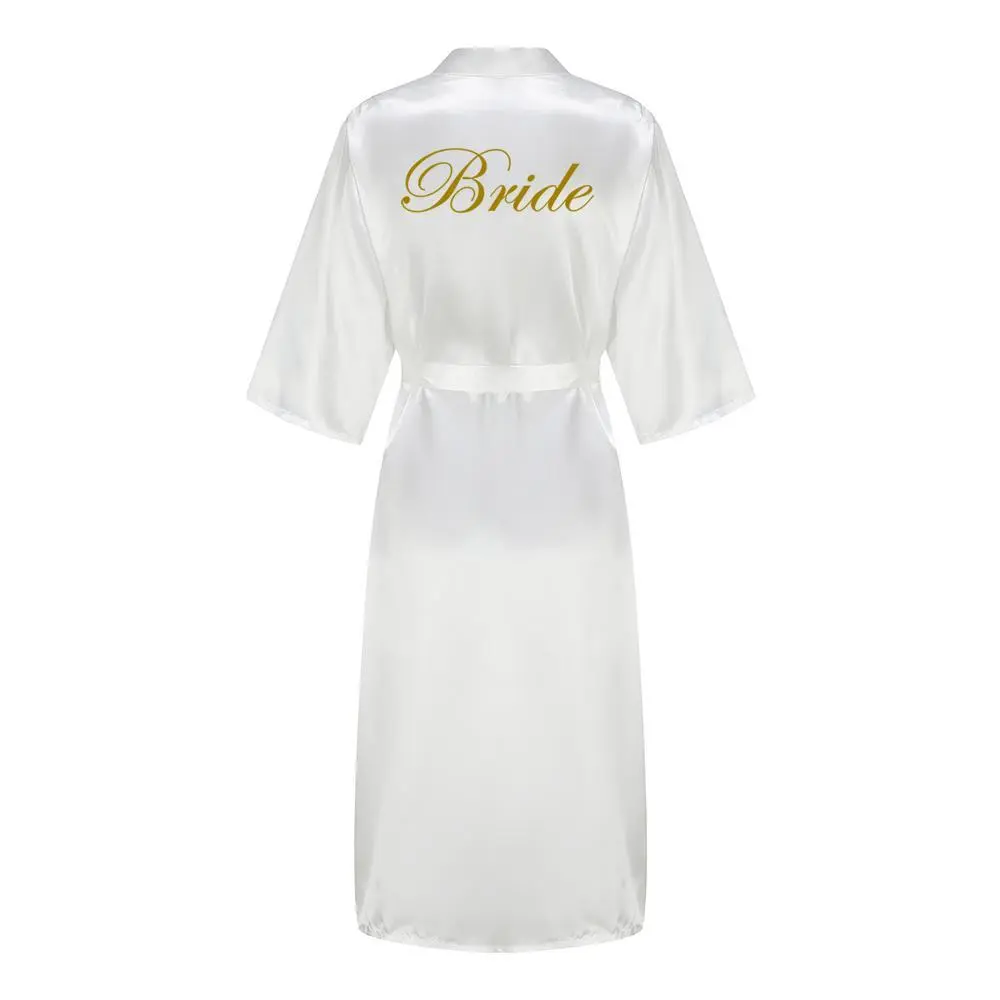 New Bridesmaid Robe With Black Letters Mother Sister of The Bride Wedding Gift Long Bathrobe Satin Kimono New Bridesmaid Robe With Black Letters Mother Sister of The Bride Wedding Gift Long Bathrobe Satin Kimono