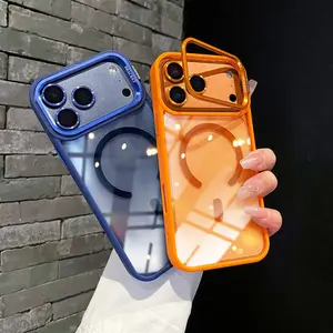 Luxury Transparent Acrylic Bracket Phone Case Compatible with iPhone 17 Pro Max Air 16 15 14 13 Pro Max Plus Men Women Clear Magnetic Wireless Charging 17 Pro Cases with Lens Protector Shockproof Back Cover