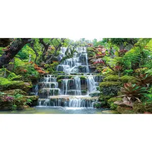 48x24 inches Waterfall Aquarium Background Forest Park Green Tropical Plants Fish Tank Background Reptile Habitat Vinyl Background