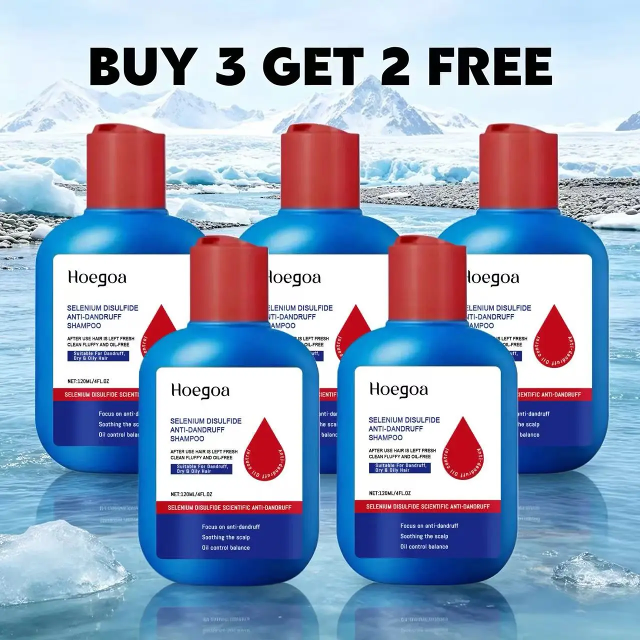 【Buy 3 Get 2 Free 120 ml × 5】Selenium Disulfide Hair Shampoo, with anti-dandruff, itch relief, oil control, and invigorating effects; gentle, comfortable cleansing and conditioning; suitable for oily hair types; revitalizes the scalp; beauty product.