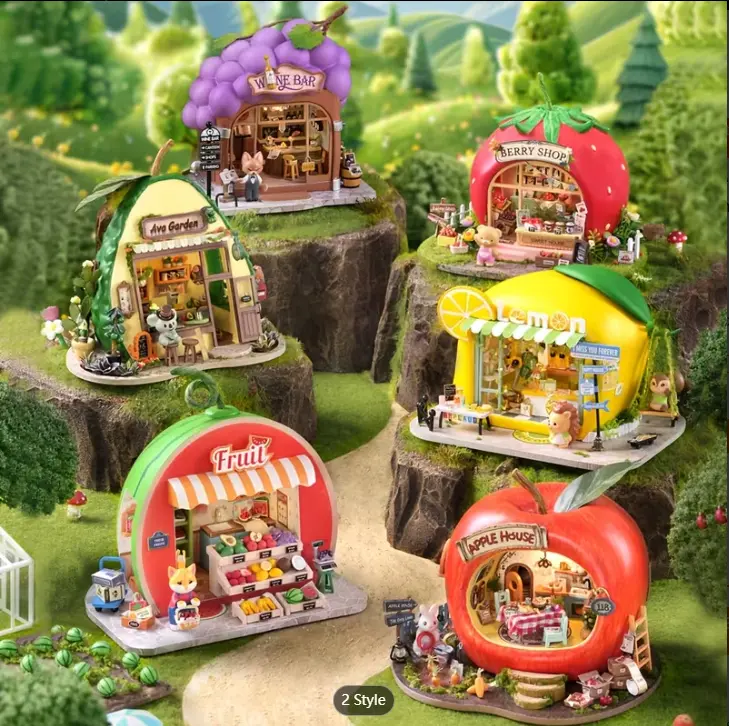 1PC DlY Mini House Assembly Kit for Personal Leisure Family  Couple Dating Enhances Hands On Ability Close  Fruit Town Model Holiday Present for friend  Girlfriend Cozy Home Display Sentimental Personal  Collection Tools Glue Batteries Not Included
