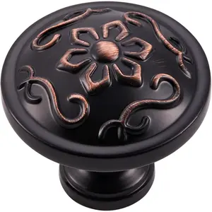 Round Cabinet Knobs - 10 Pack / 1.26 Inch, Bronze, Antique Drawer Knobs for Kitchen, Bathroom, Bedroom Dresser Pulls