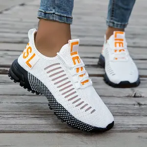 Women's Lightweight Platform Sneakers with Slip-Resistant EVA Sole & Cushioned Insole - Non-Slip Traction, Breathable Mesh Shoes for Walking, Gym, Everyday - All-Season Low-Top Lace-Up Design in White/ - Ideal for Women, Ladies Sneakers,