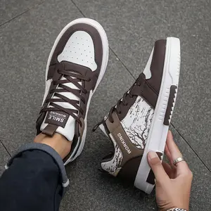 1 pair of men's casual fashion sneakers, low top art print comfortable skate shoes, outdoor trendy versatile walking shoes