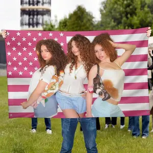 1pc Kalogeras Sisters American Flag Banner - a Pink And White Striped Tapestry, Wall Tapestries Featuring Four Grommets, Suitable for Indoor And Outdoor Decoration, Home Bedroom Decor, And Wall Art - Ideal for Celebrations Like Birthdays, Christmas