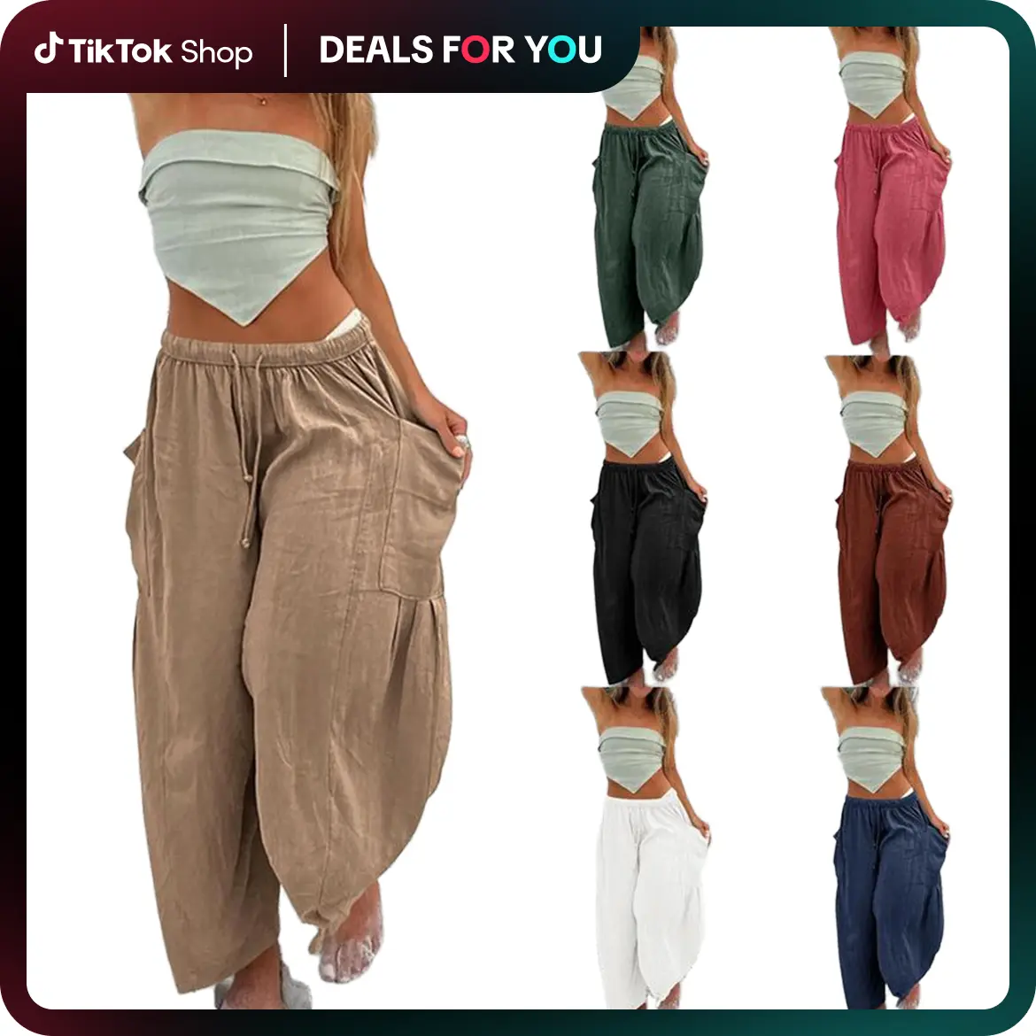Women‘s Wide Leg Pants Casual Loose Beach Palazzo Harem Pants with Pockets Boho Style Summer Modest Clothing Trouser 2025 Trendy Outfit Plus Size Outdoorfun dealsforyoudays Wideleg summerwins Bottom Womenswear,back to school shopping