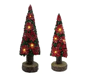 RC Home Decor Set of 2 Light-Up Poinsettia Christmas Trees
