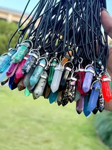 50-Piece Hexagonal Glass Pendants Set with PU Rope, Random Colors, DIY Jewelry Making Kit, Necklace Accessories, Multifunctional Jewelry Parts