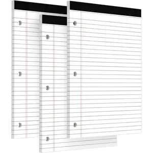 3 Hole 8.5x11 Legal Pad 3 Pack White Wide Ruled Lined Notepads with Binder Holes 30 Sheets/Pack Ideal for School Home Office