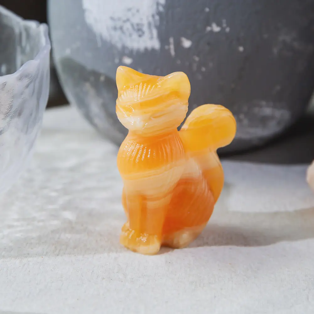 【reikicrystal_pro】Natural Crystal Cat Figurine | Hand-Carved Gemstone Cat Sculpture