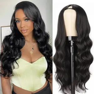 V Part Human Hair Wigs Body Wave Wig Brazilian Human Hair Head Clip Glueless No Leave Out Wig Natural Black Color Fit For All Head Sizes Beginner Friendly For Women