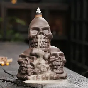 Skull Design Backflow Incense Burner, Creative Home Decoration, Desktop Decorations, Home Fragrance Holder for Living Room Bedroom Office, Scent, Halloween