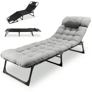 Foldable Camping Cots for Adults, Adjustable 3-Position Adults Reclining Folding Chaise, Outdoor Portable Folding Lounge Chair Sleeping Cots Bed with Pillow Mattress for Camping, Pool for Gifts