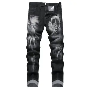 Mens Printed Jeans - Premium Jeans for Men Slim Fit - Skinny Stretch Denim Printed Pants for Men