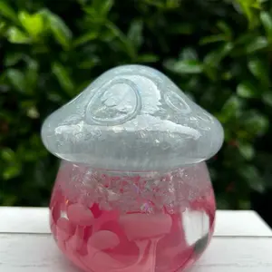 Lava Mushroom Trinket Jar- for vanity storage- pink lava design with iridescent chips makeup stash jar
