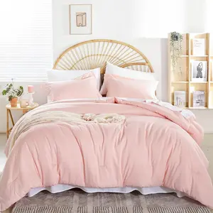 Blush Pink Queen Comforter Set 7 Pieces Queen Size Bedding Set with Flat Sheets, Fitted Sheet, Pillow Shams, Pillowcases for All Season