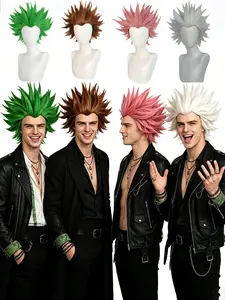 Men's Spiky Short Hair Wigs, High-Temp Silk Smooth Matte Fiber, Street Style, Breathable Cap, Party, Music Festival, Stage Performance
