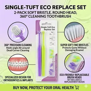 360° Replaceable Head Orthodontic Toothbrush, Soft Bristles Single Bundle, Ideal for Braces, Retainers, Implant Care, Pet Brush