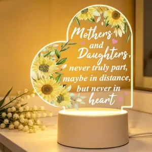 Personalized Mother Daughter Night Light, Engraved Acrylic Sunflower Lamp, Gifts for Mom from Daughter, Unique Heart-Shaped LED Nightlight, Birthday Gifts for Mom, Warm Bedroom Decor, Mother’s Day Gift, Thoughtful Present for Mom