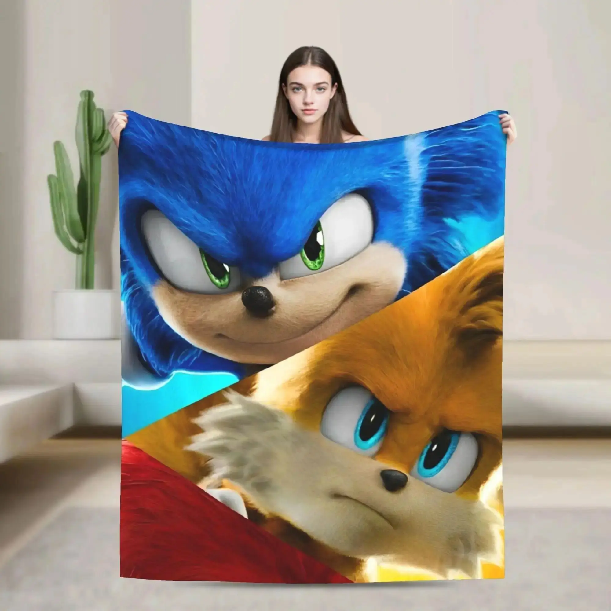 Dark Anthropomorphic Hedgehog Game Art Flannel Throw Blanket, Breathable Soft Single‑Side Cartoon Print, Machine Washable Summer AC Bedding for Sofa Bedroom, Stylish Gamer Home Decor & Holiday Gift Pick