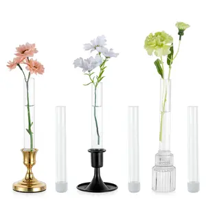 Glass Vases for Flowers: Clear Bud Vases for 22mm Candlestick Taper Candle Holders - with Silicon Case for Tablescapes, Weddings Centerpieces Home Decor